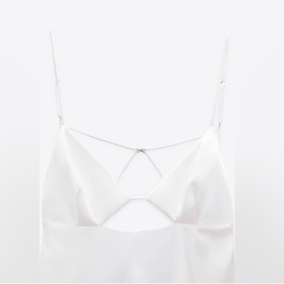 NWT White Zara Satin Effect Silk Bridal Elegant Sexy Low Back Mini Dress Sz XL - Picture 7 of 10